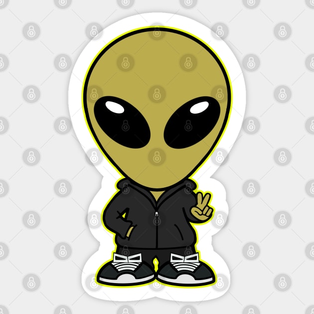 Space Alien Extraterrestrial Peace Hand Sign (Yellow) Sticker by SpaceAlienTees